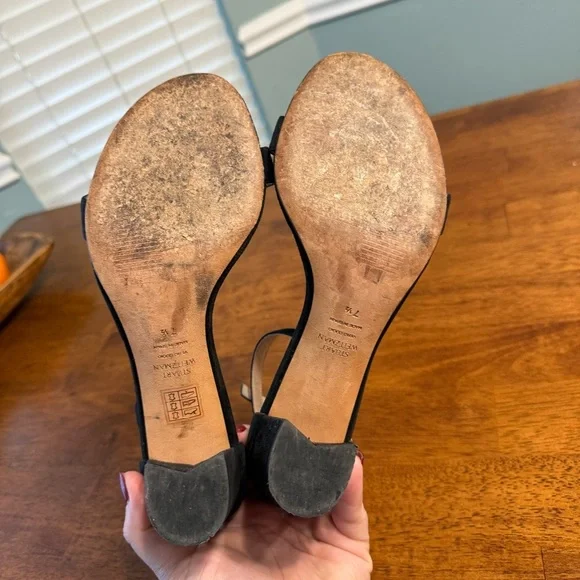 Stuart Weitzman Nearlynude ankle strap sandal black suede size 7.5 - Picture 8 of 12